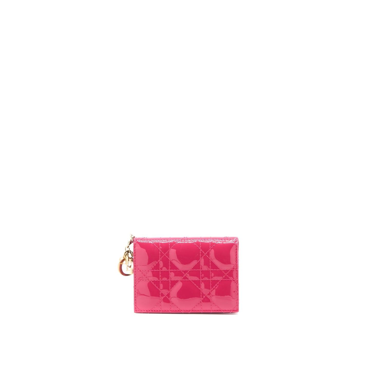 Dior Flap Card Holder Patent Calfskin Pink