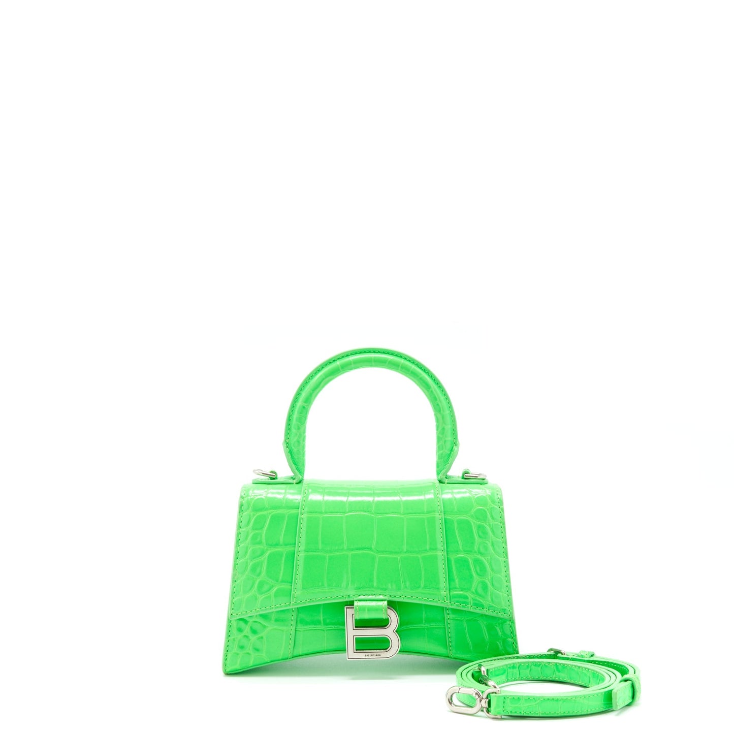Balenciaga Hourglass Crocodile-Embossed Calfskin Green