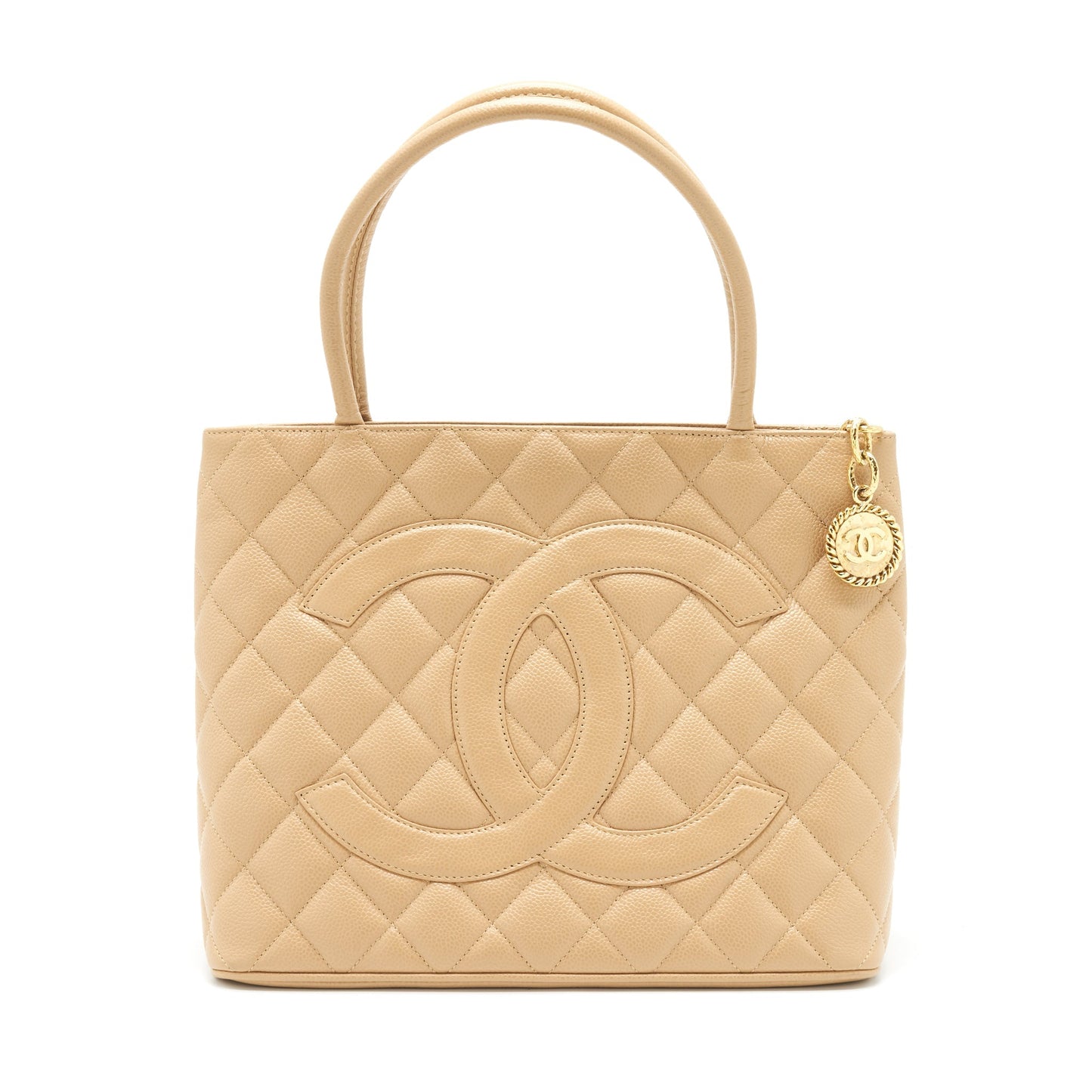 Chanel   Medallion Tote Bag Caviar Beige GHW