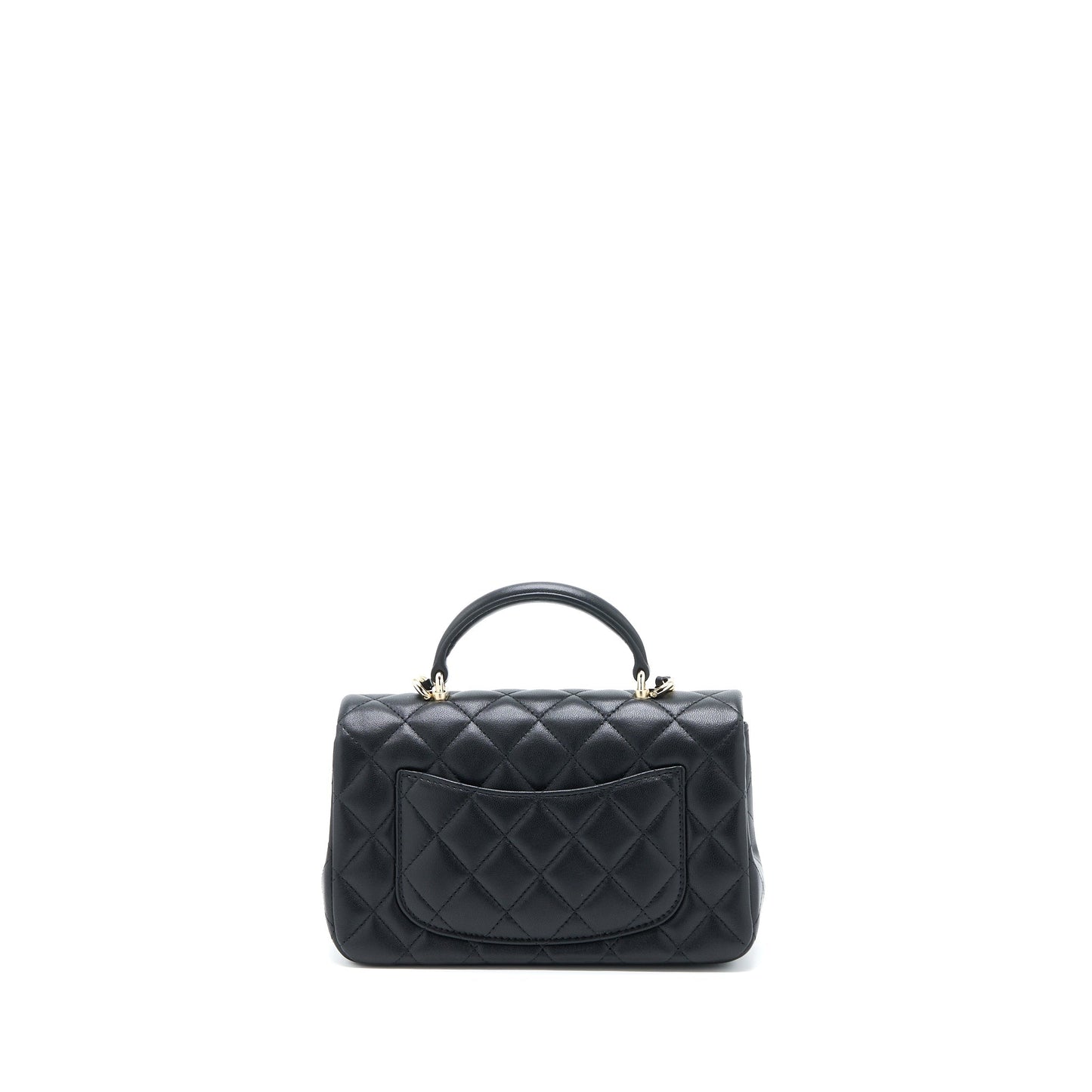 Chanel Top Handle Mini Rectangular Flap Bag Lambskin Black LGHW (Microchip)