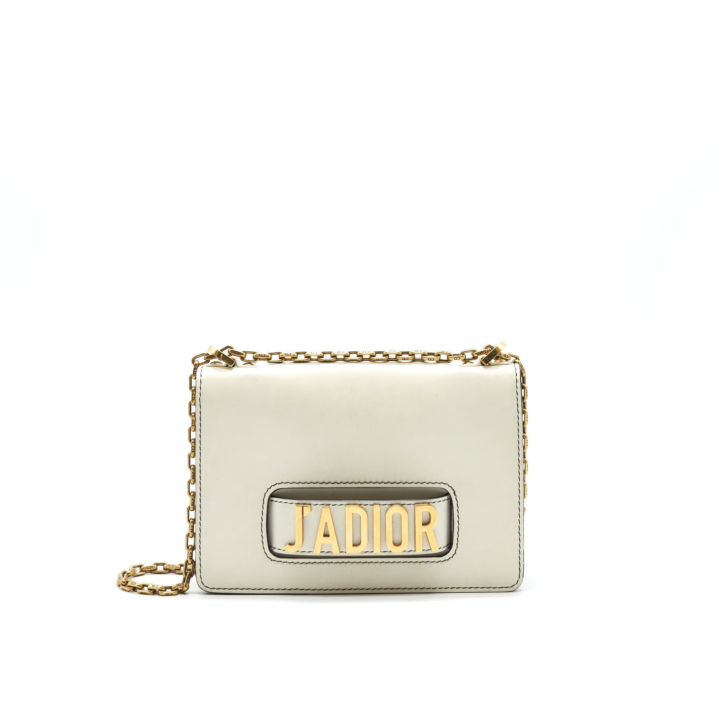 Dior J'adior Medium Flap Purse with Chain White