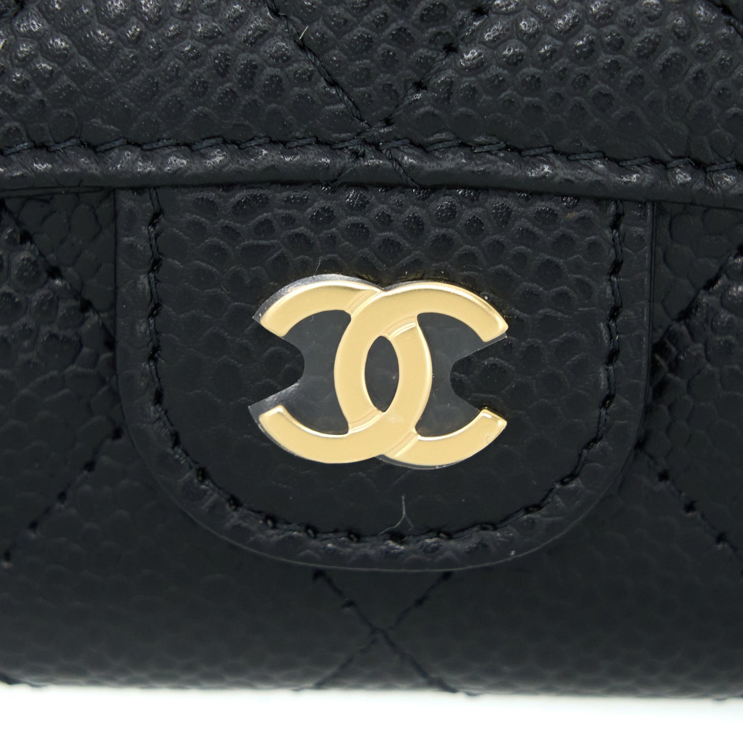 Chanel Classic Flap  Holder Caviar Black GHW (Microchip)