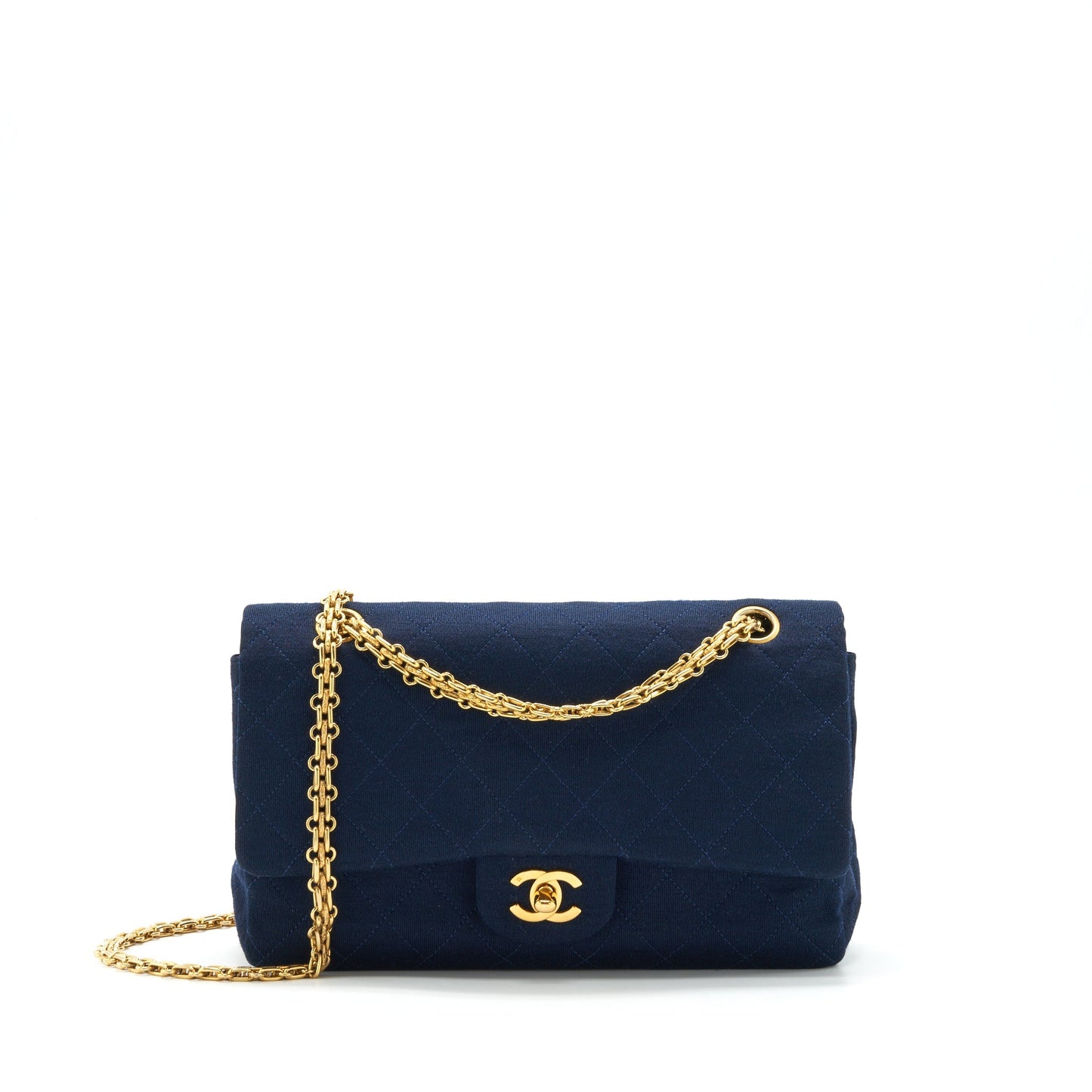 Chanel   Medium Classic Double Flap Bag Fabric Navy GHW