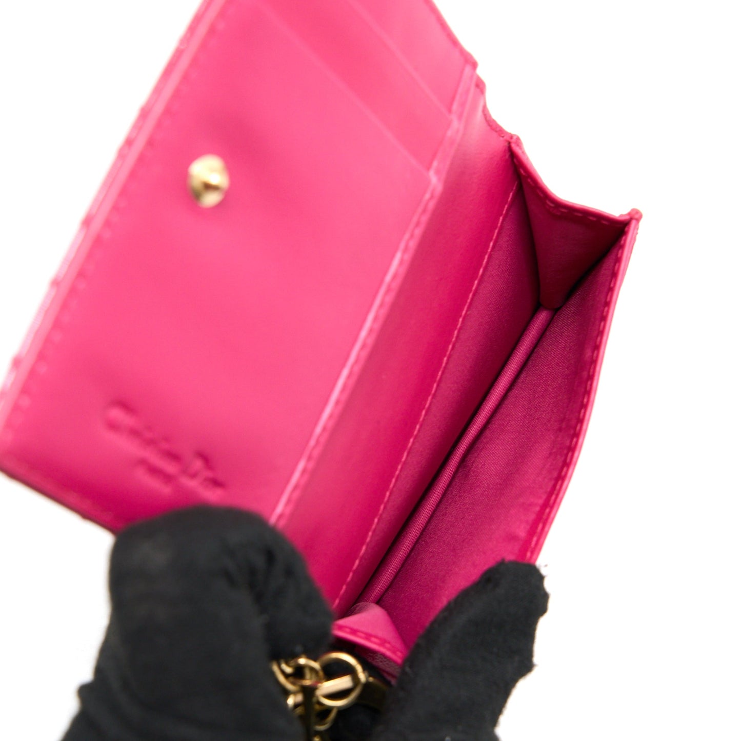 Dior Flap Card Holder Patent Calfskin Pink