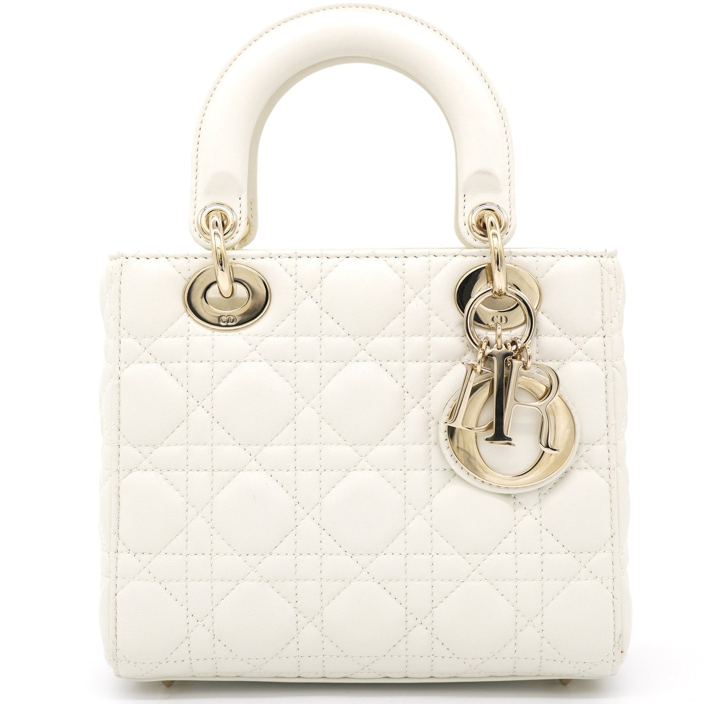 Dior White Lambskin Cannage Small Lucky Badges My Lady Dior