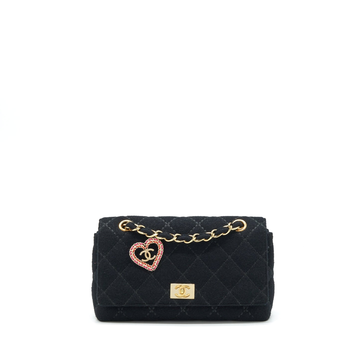 Chanel   Shoulder Bag fabric Black GHW With An Extra Bag Charm
