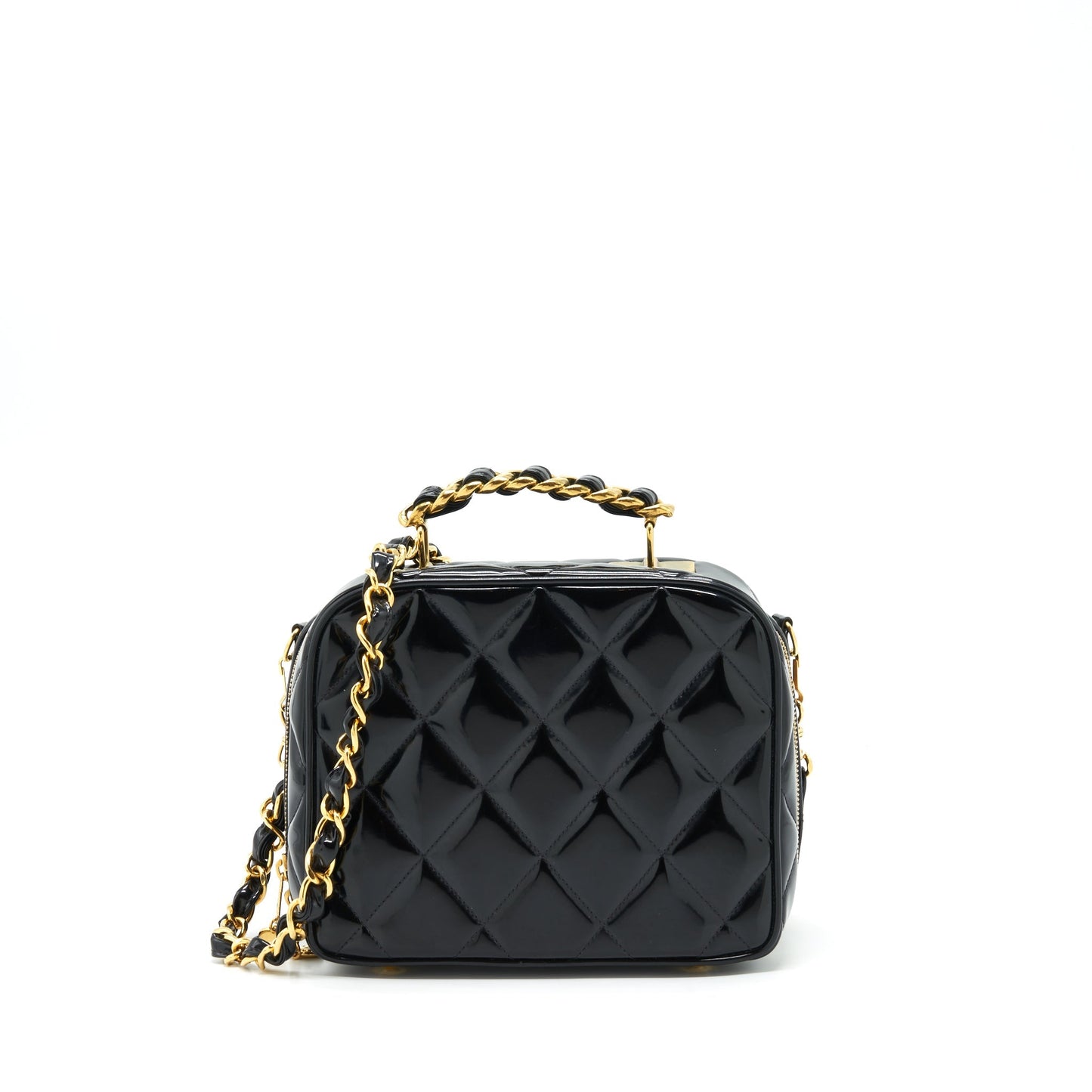 Chanel   Top Handle Vanity Case Patent Black GHW
