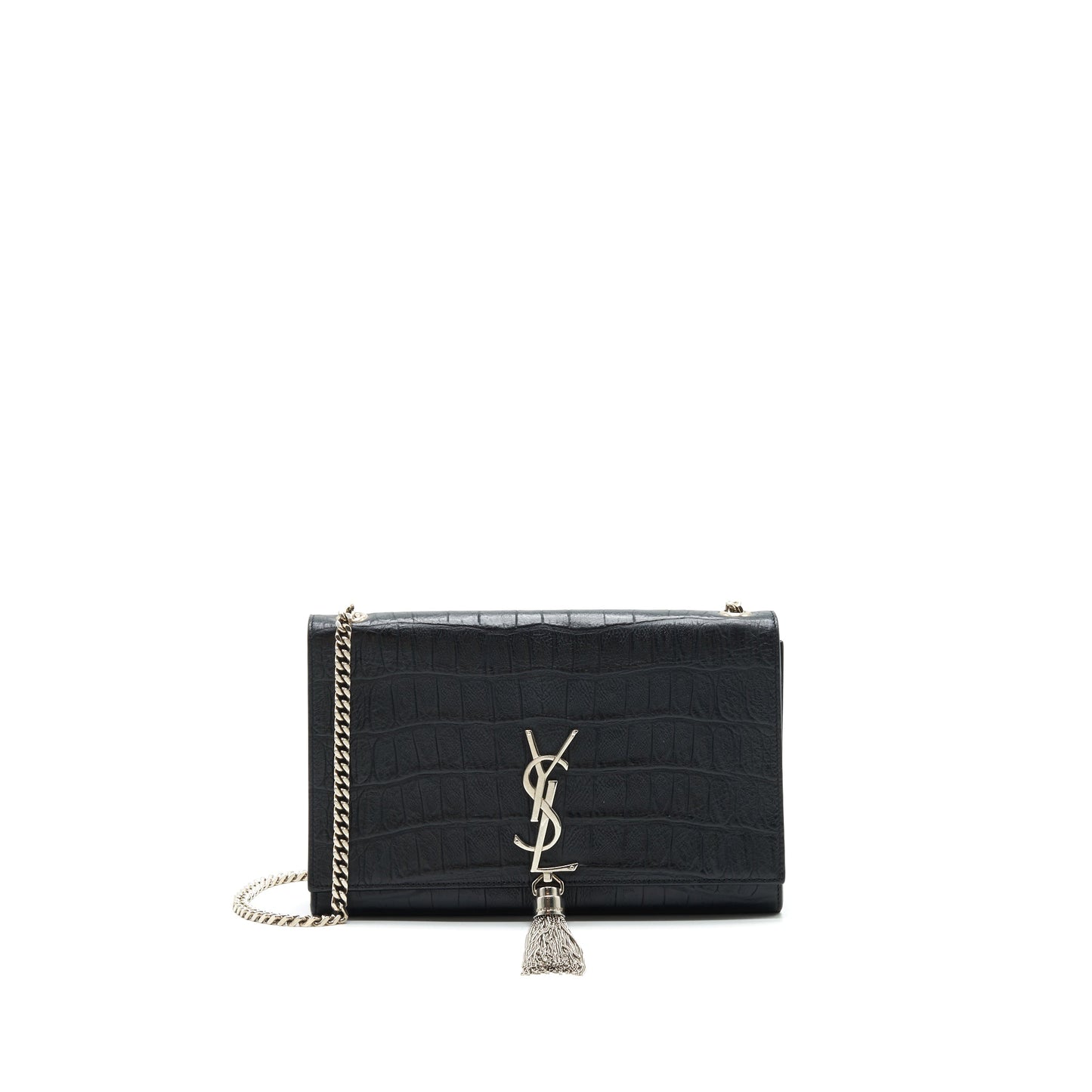 Saint Laurent Medium Kate with Tassel Crocodile-Embossed Calfskin Black