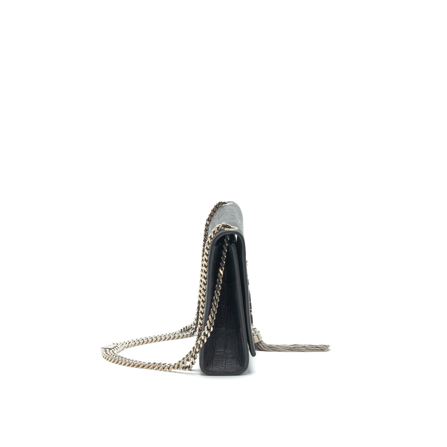 Saint Laurent Medium Kate with Tassel Crocodile-Embossed Calfskin Black