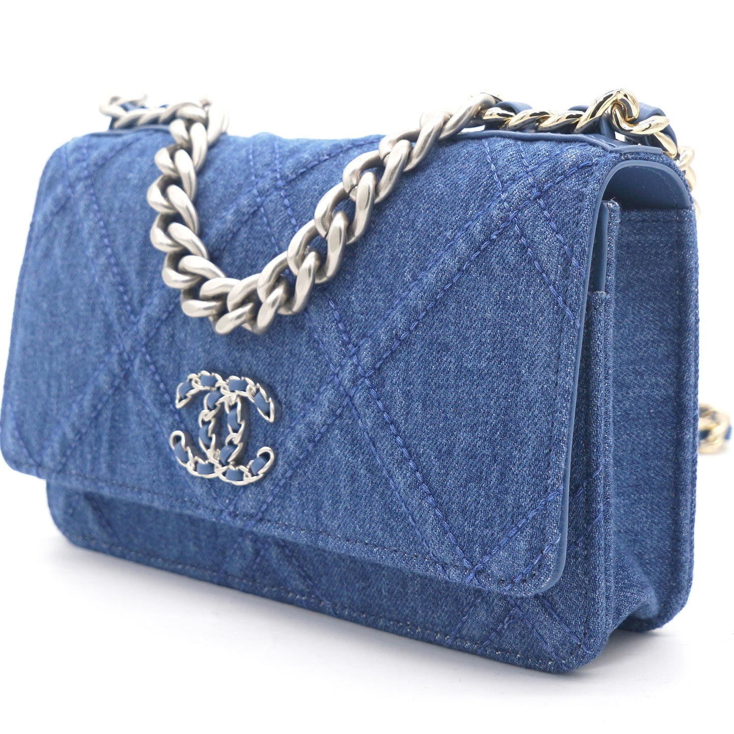 Chanel Denim Blue Quilted Wallet On Chain 19