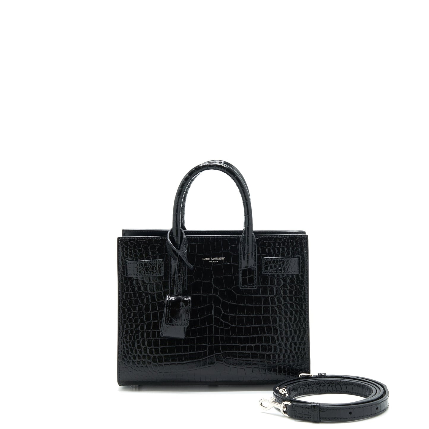 Saint Laurent Sac De Jour nano in Crocodile-Embossed calfskin black