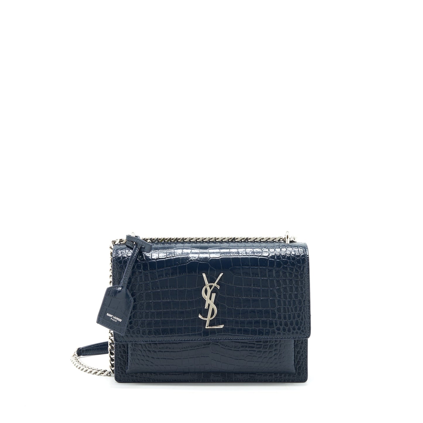 Saint Laurent Medium Sunset Purse Crocodile-Embossed calfskin dark blue