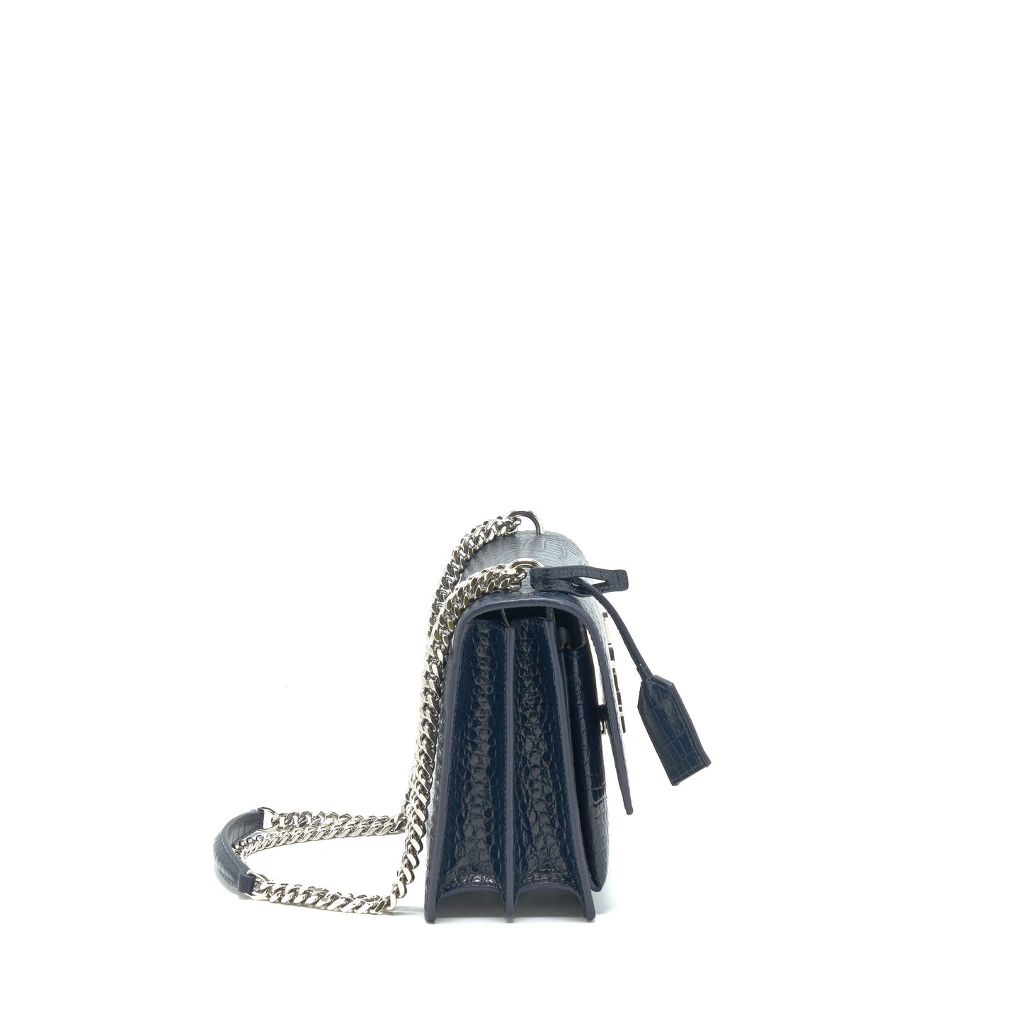 Saint Laurent Medium Sunset Purse Crocodile-Embossed calfskin dark blue