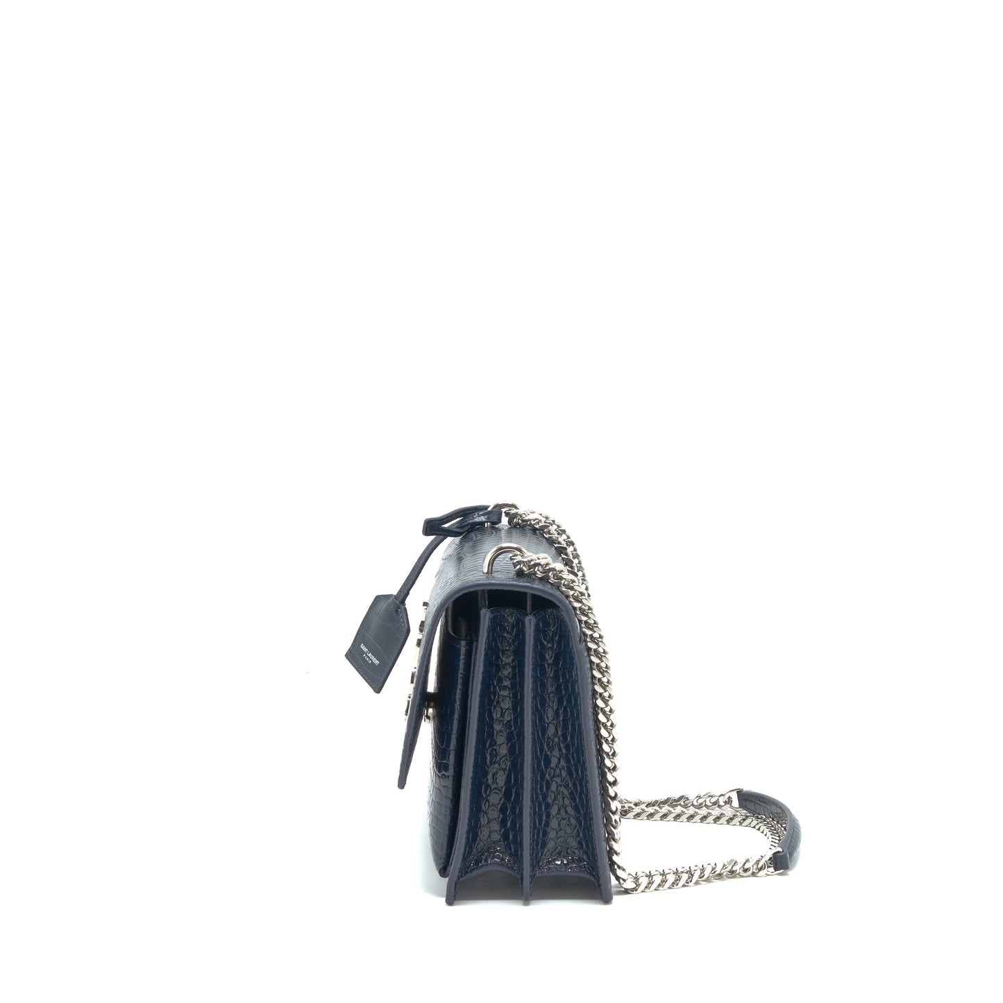 Saint Laurent Medium Sunset Purse Crocodile-Embossed calfskin dark blue