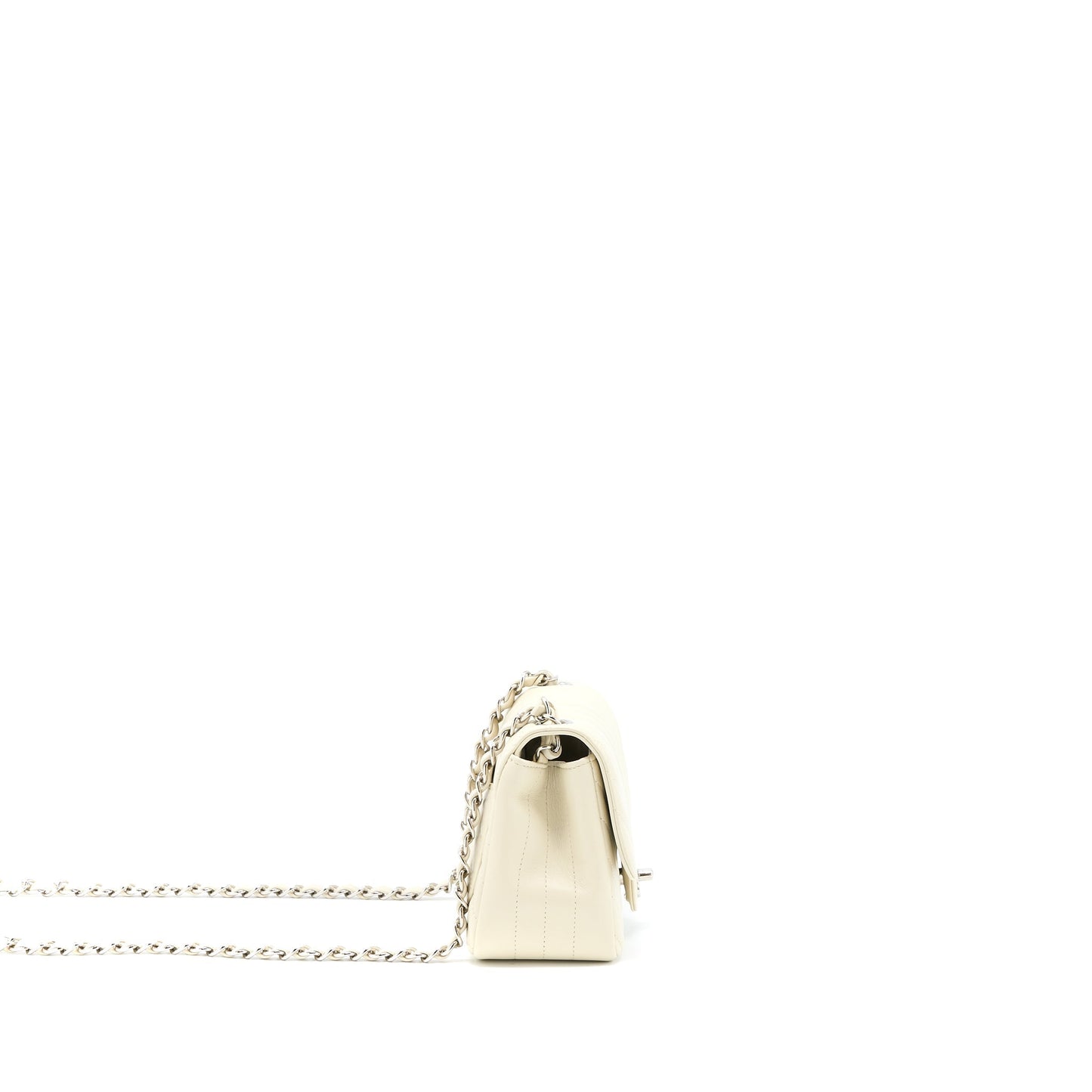 Chanel 21c Mini Square Flap Bag Chevron Lambskin Beige SHW