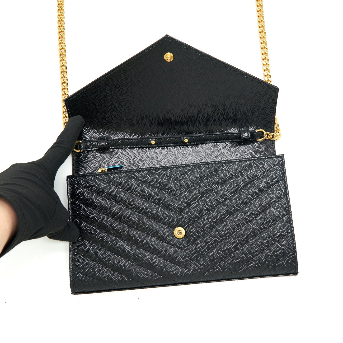 Saint laurent Envelope Chain Crossbody Purse Grained CalfSkin black