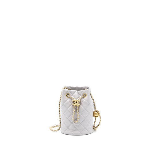 Chanel 22B Pearl Crush Bucket Bag Lambskin Grey GHW (Microchip)