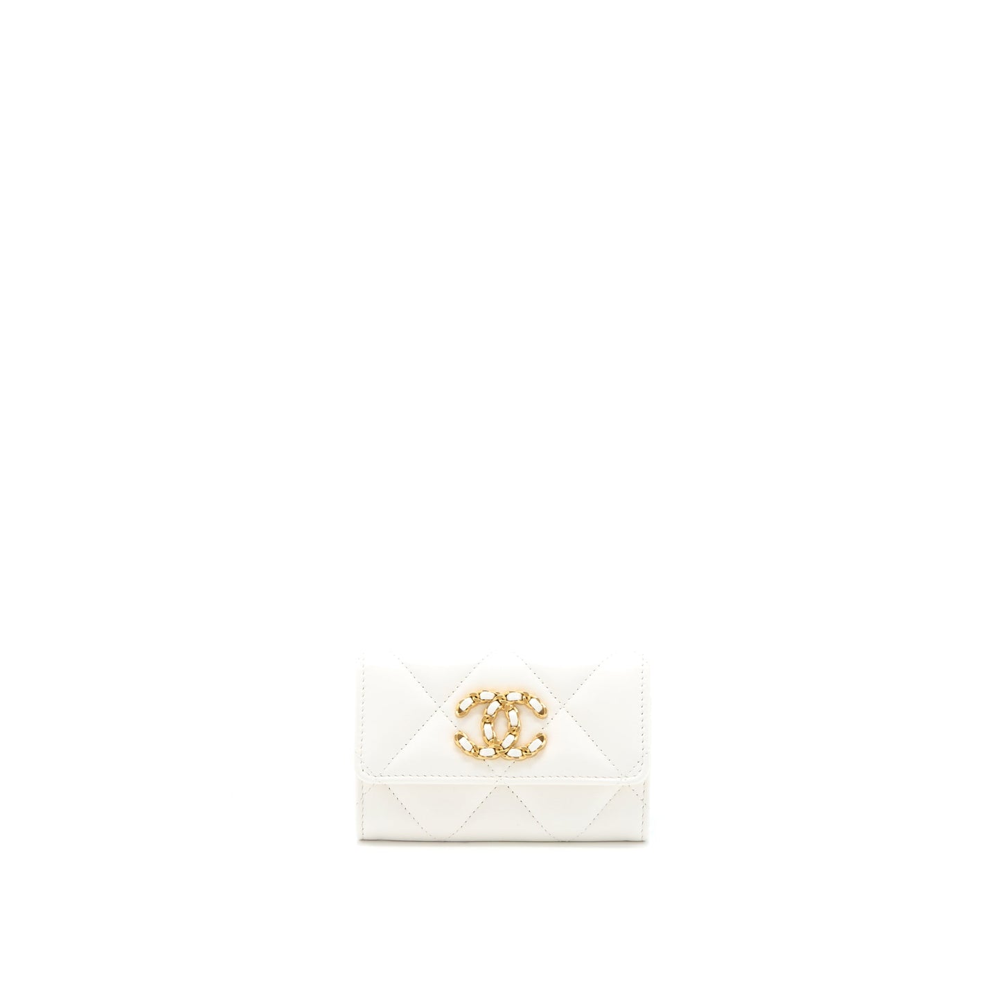 Chanel 19 Flap  Holder Lambskin White Brushed GHW (Microchip)