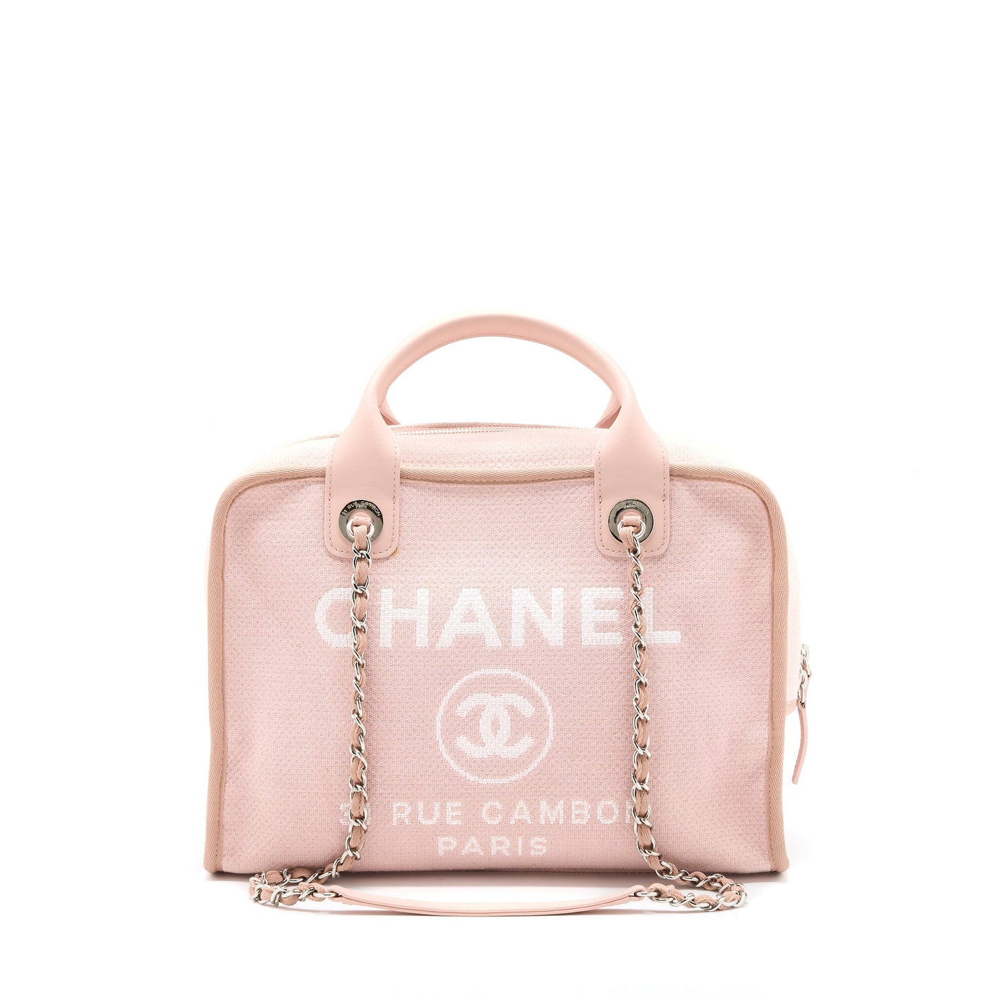 Chanel Deauville Bowling Bag Canvas/Leather Light Pink SHW