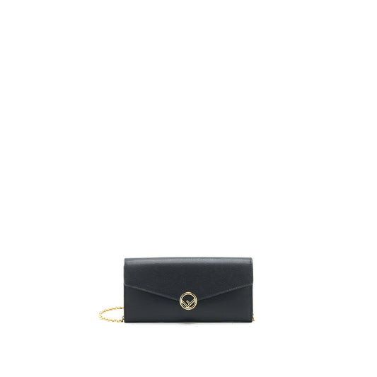Fendi Grained Calfskin Wallet with Chain Black