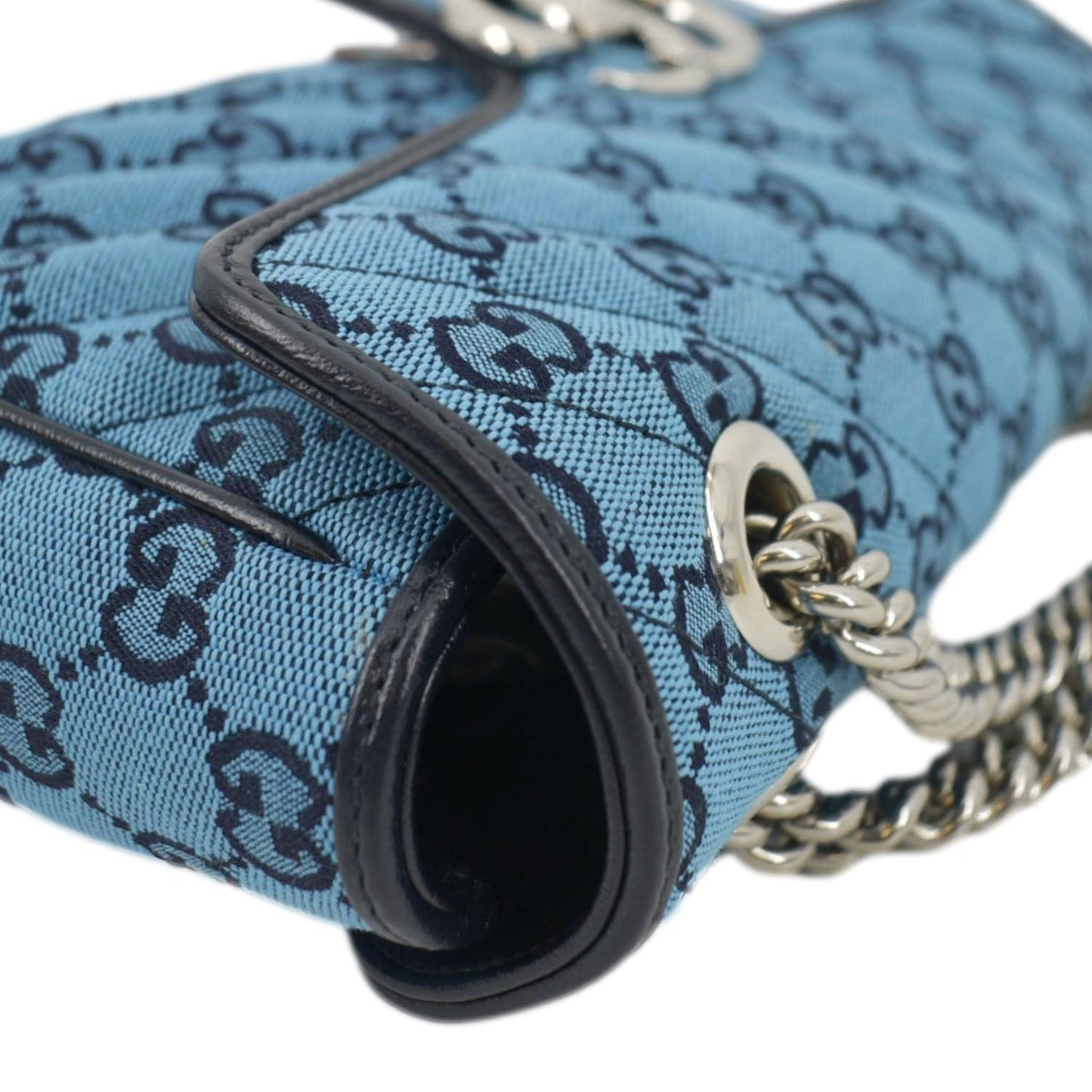 GUCCI GG Marmont Small Matelasse Canvas Shoulder Bag Blue 443497