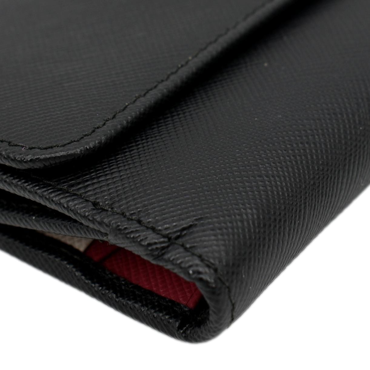 PRADA Fold Over Saffiano Leather Wallet Black