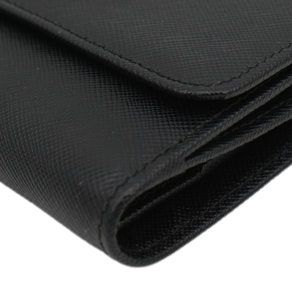 PRADA Fold Over Saffiano Leather Wallet Black