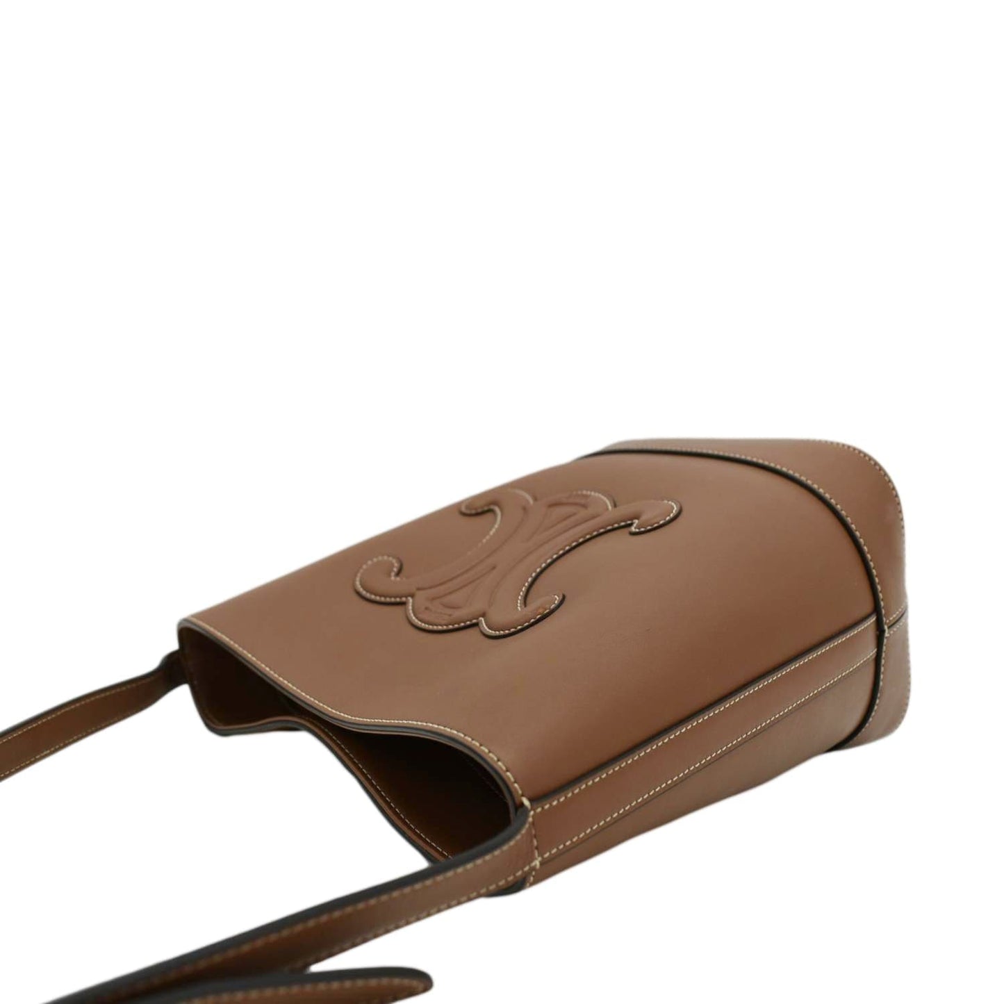 Celine Cuir Triomphe Small Calfskin Leather Bucket Crossbody Bag Tan