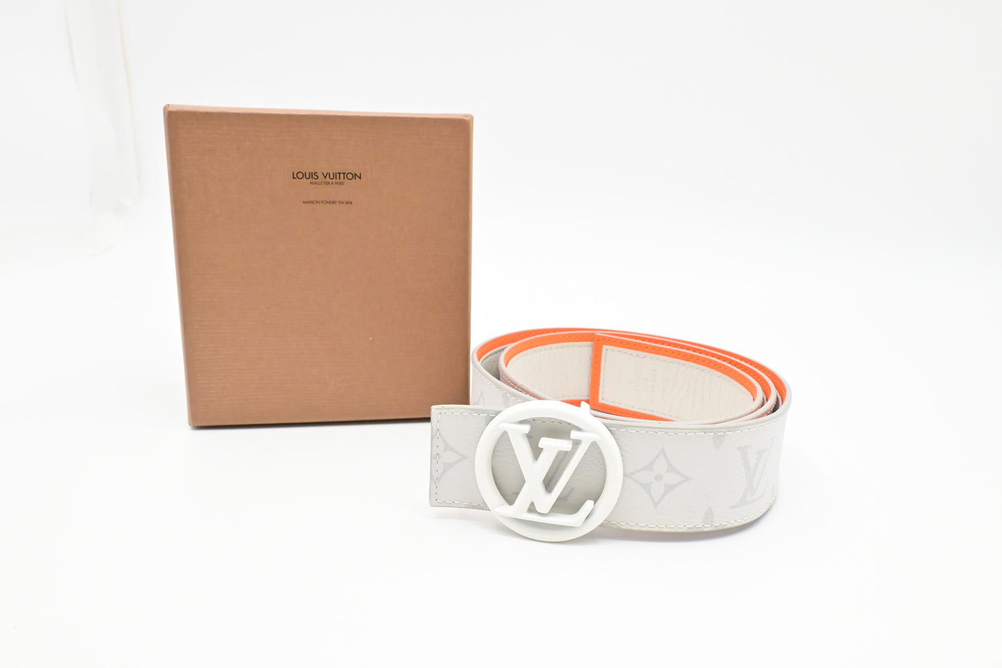 Louis Vuitton Reversible Belt in Antarctic White and Orange Monogram Canvas