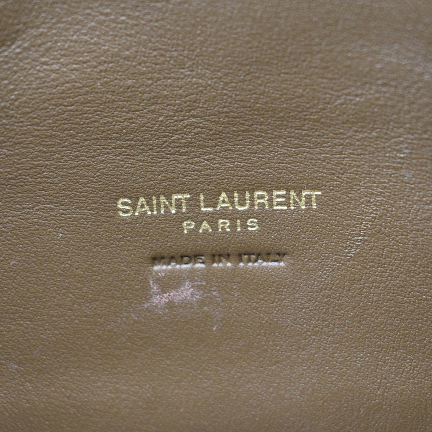 YVES SAINT LAURENT Small Loulou Puffer Shearling Pouch Beige