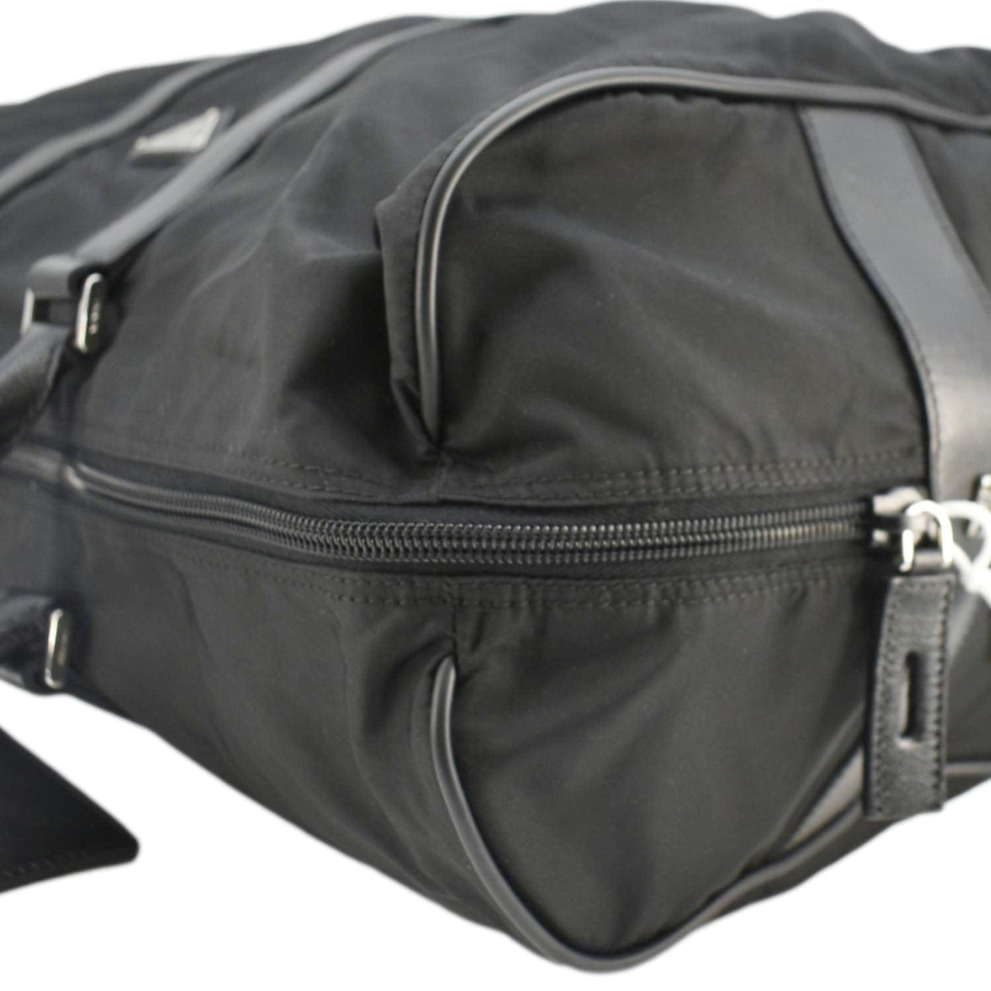 PRADA Re-Nylon Saffiano Leather Viaggio Duffle Bag Black