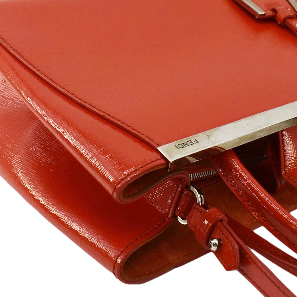 FENDI Petite 2Jours Vitello Elite Leather Tote Shoulder Bag Red