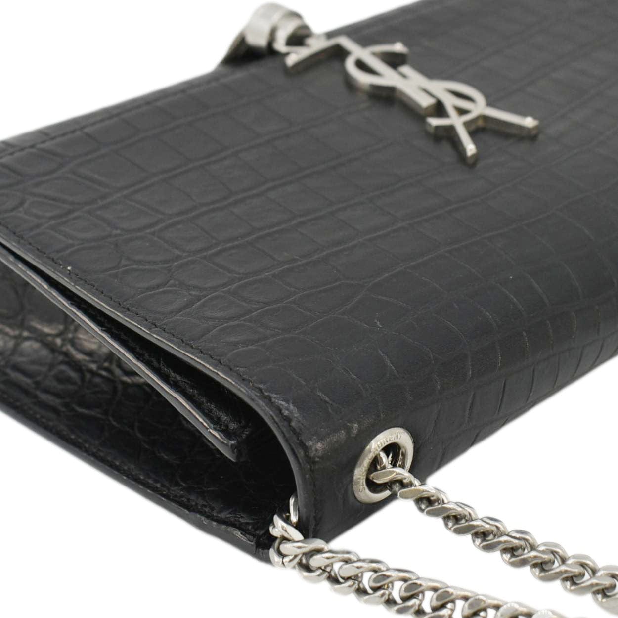 YVES SAINT LAURENT Kate Tassel Medium Crocodile Embossed Leather Crossbody Bag Black