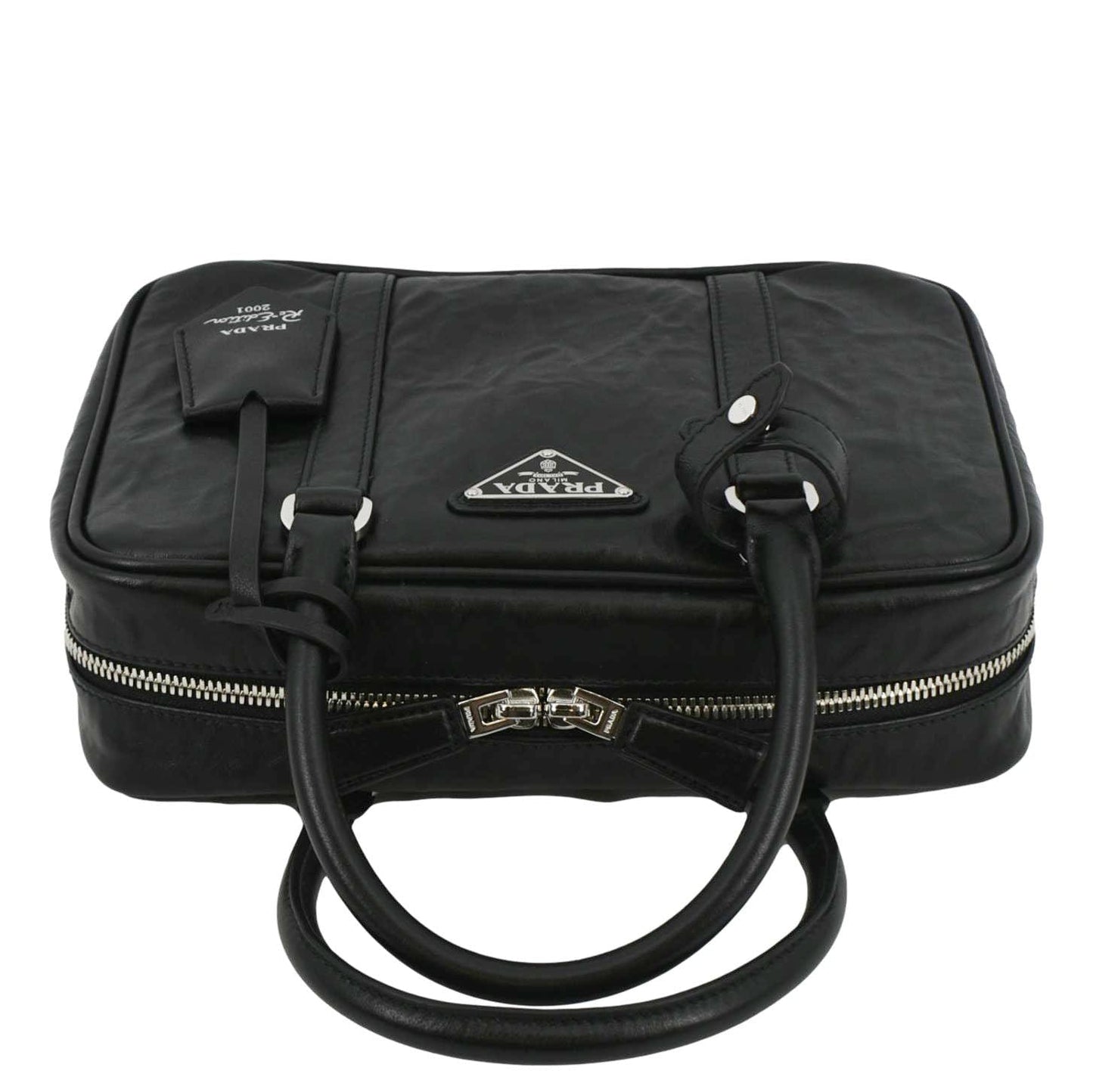 PRADA Re-edition 2001 Medium Antique Nappa Leather Shoulder Bag Black