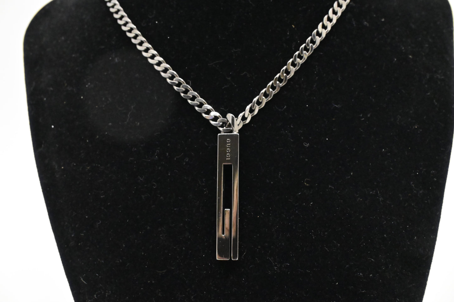 Gucci Cutout G Necklace in Gun Metal Sterling Silver