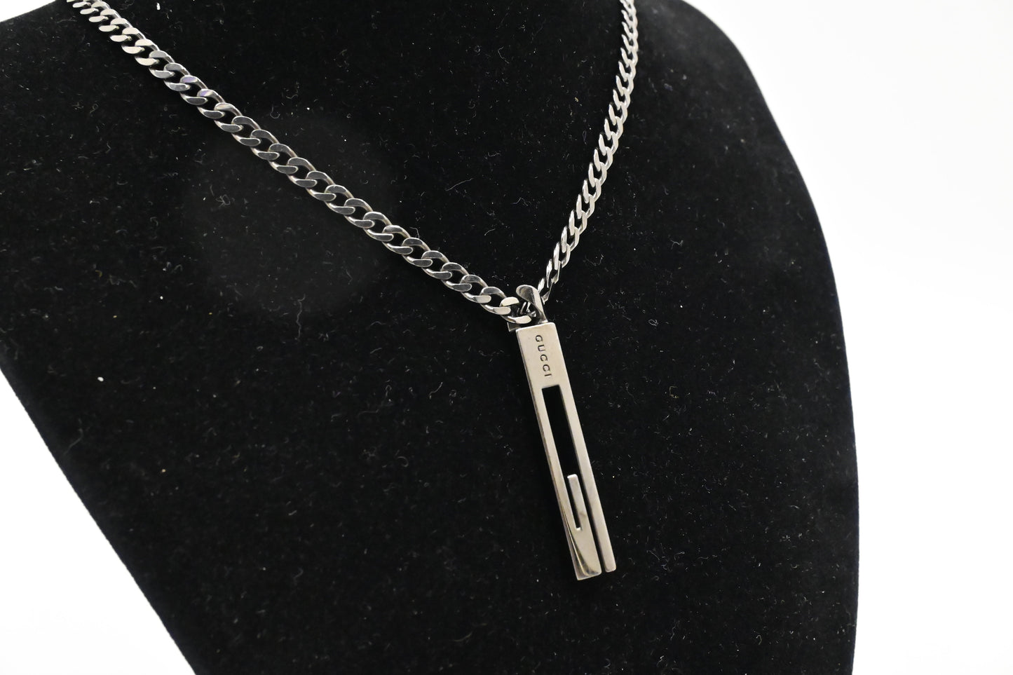 Gucci Cutout G Necklace in Gun Metal Sterling Silver