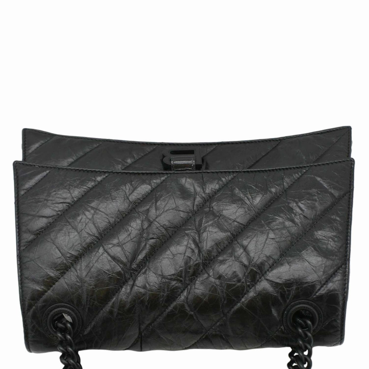 BALENCIAGA Hourglass Medium Crushed Leather Chain Wallet Shoulder Bag Black
