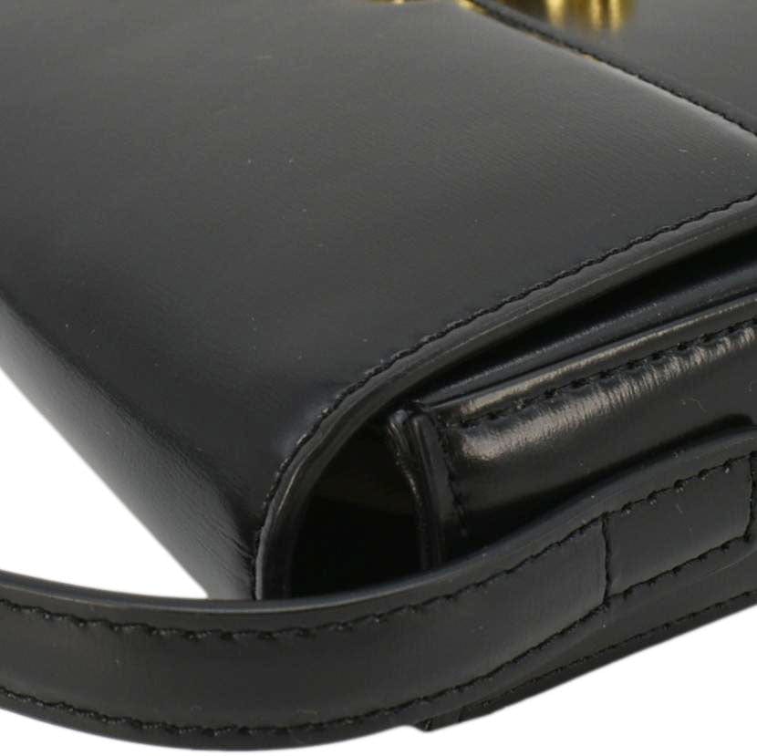 CELINE Triomphe Calfskin Leather Shoulder Bag Black