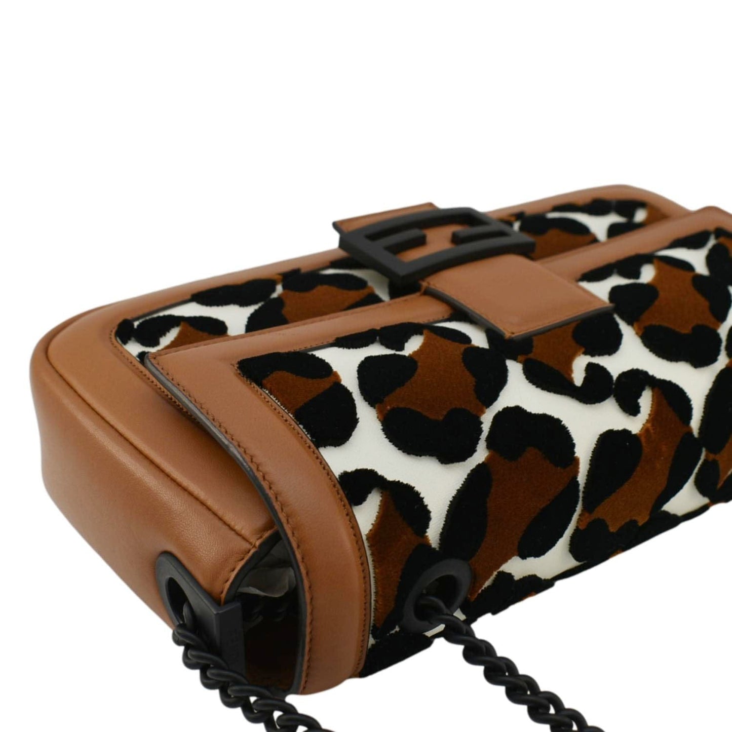 FENDI Baguette Leopard Print Calf Leather Shoulder Bag Brown