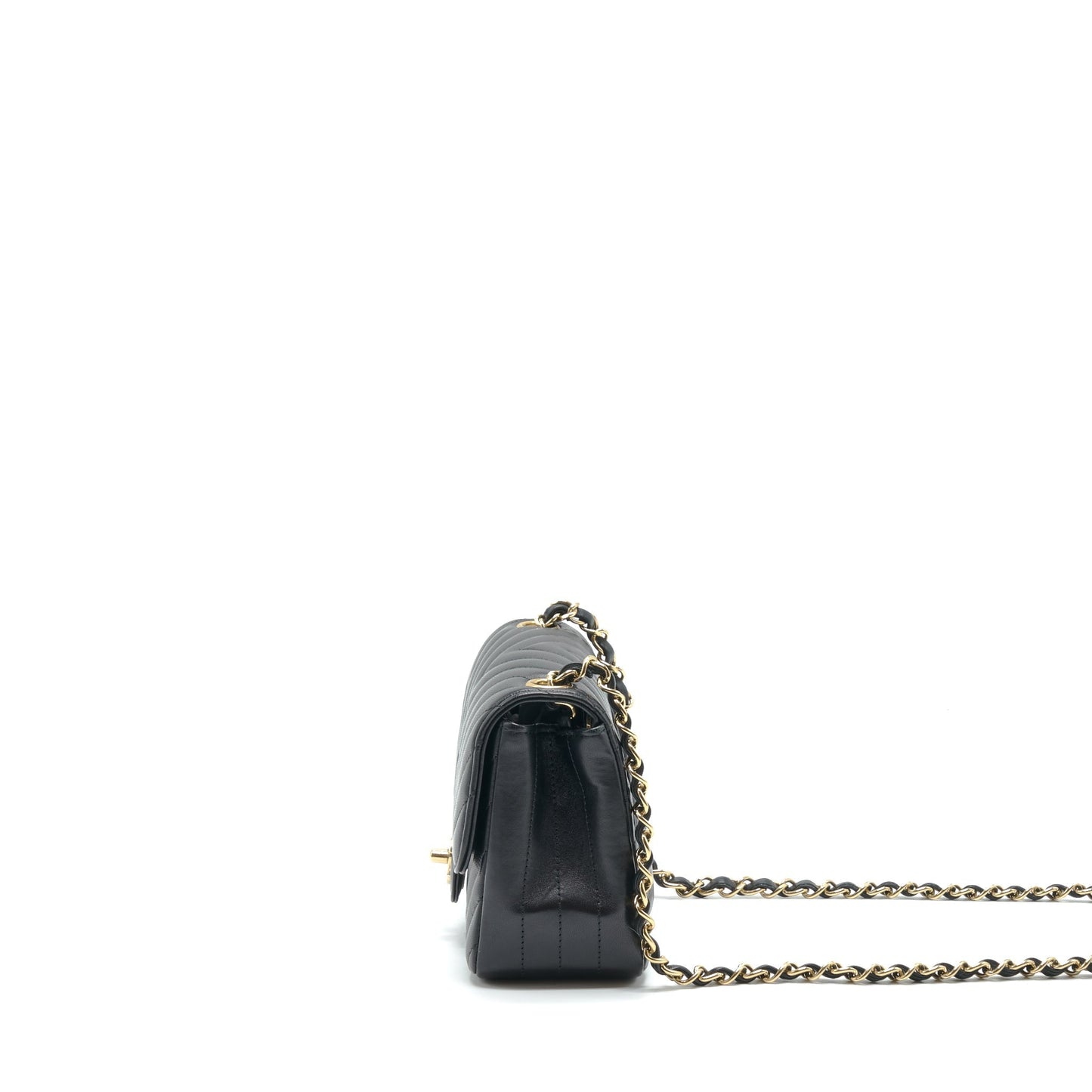 Chanel Mini Square Chevron Flap Bag Black LGHW