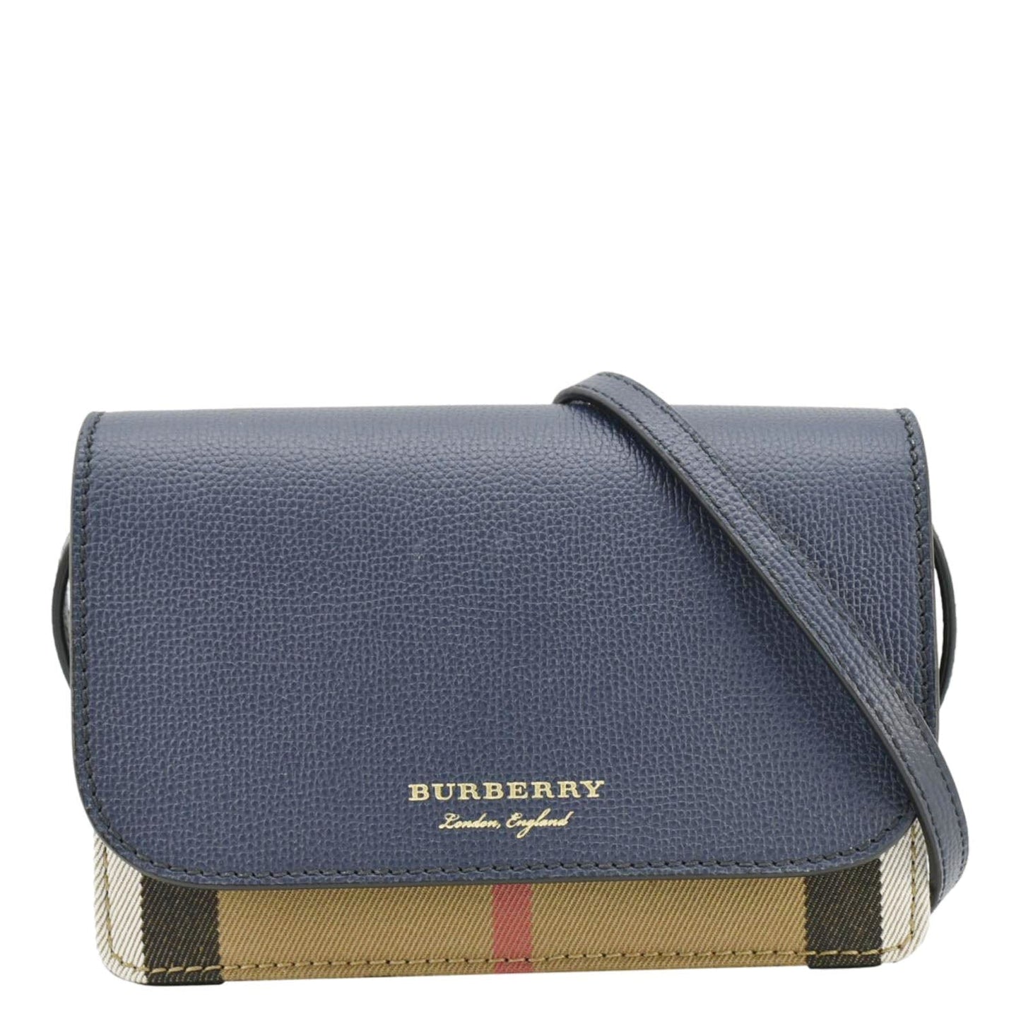 BURBERRY Hampshire Small Ho  Check Wallet On Chain Crossbody Bag Navy Blue