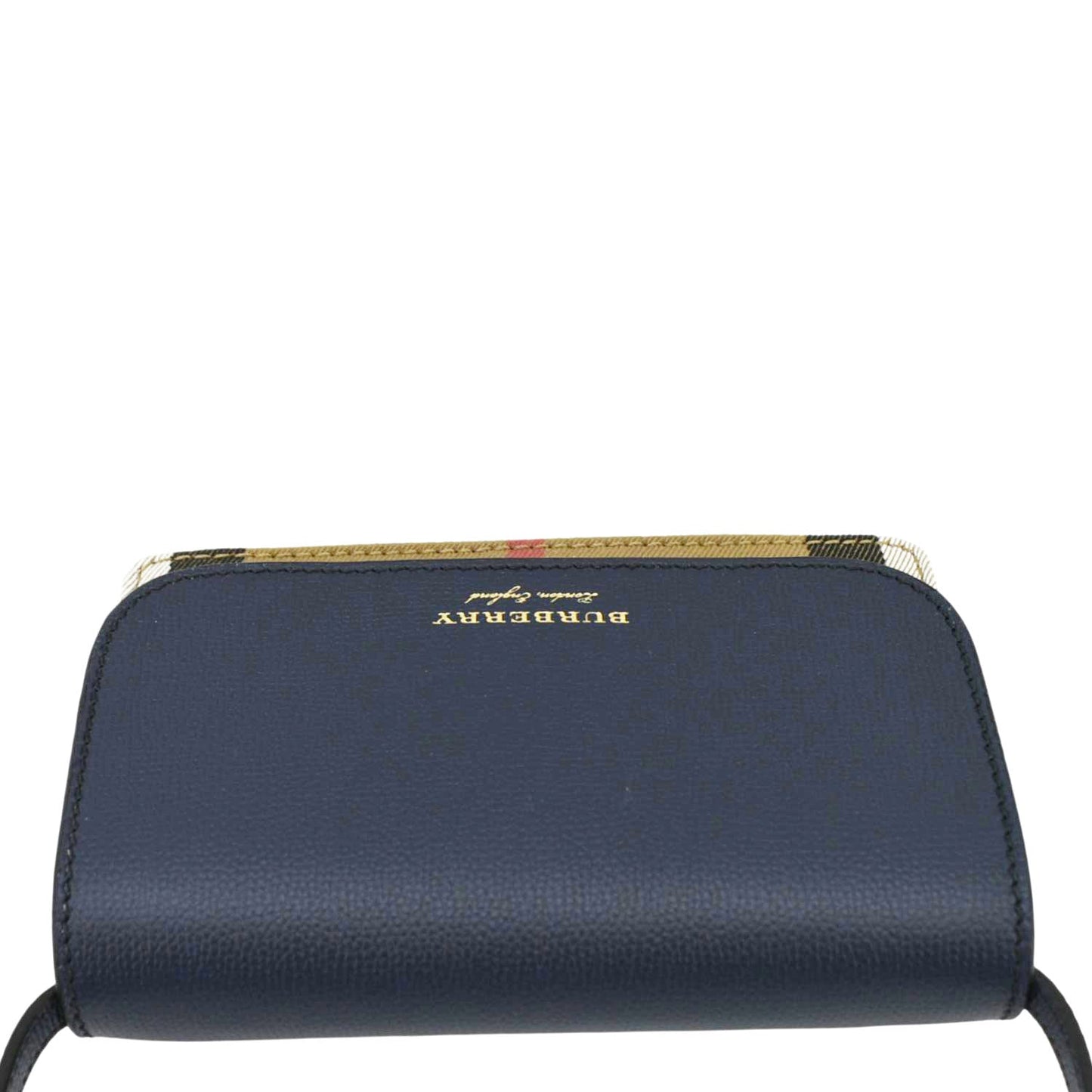 BURBERRY Hampshire Small Ho  Check Wallet On Chain Crossbody Bag Navy Blue