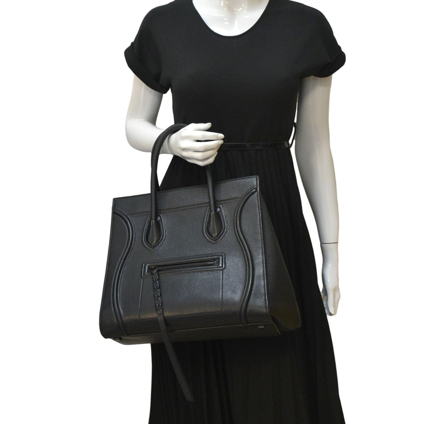 CELINE Luggage Phantom Medium Leather Tote Bag Black