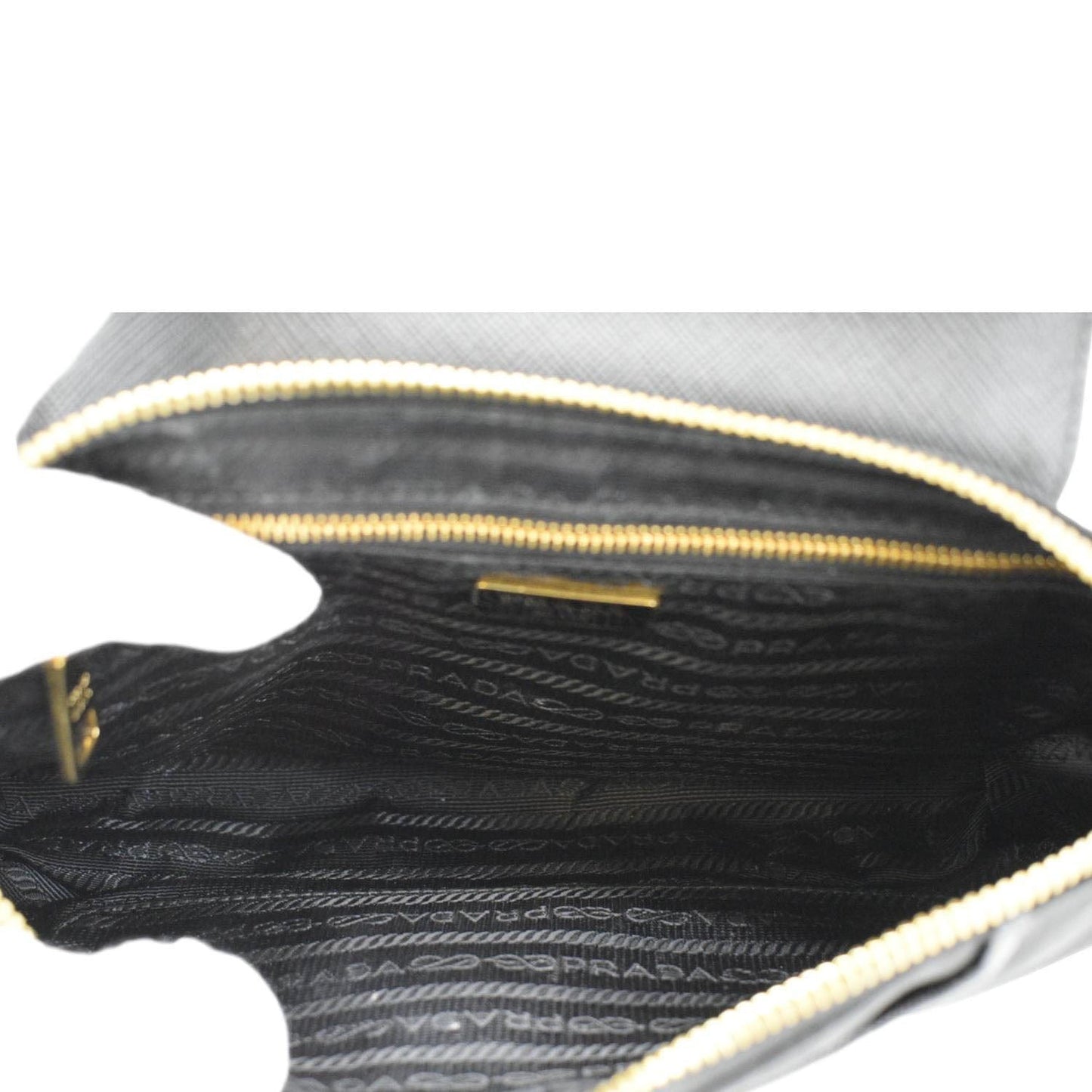 PRADA Small Tessuto Saffiano Chain Crossbody Bag Black
