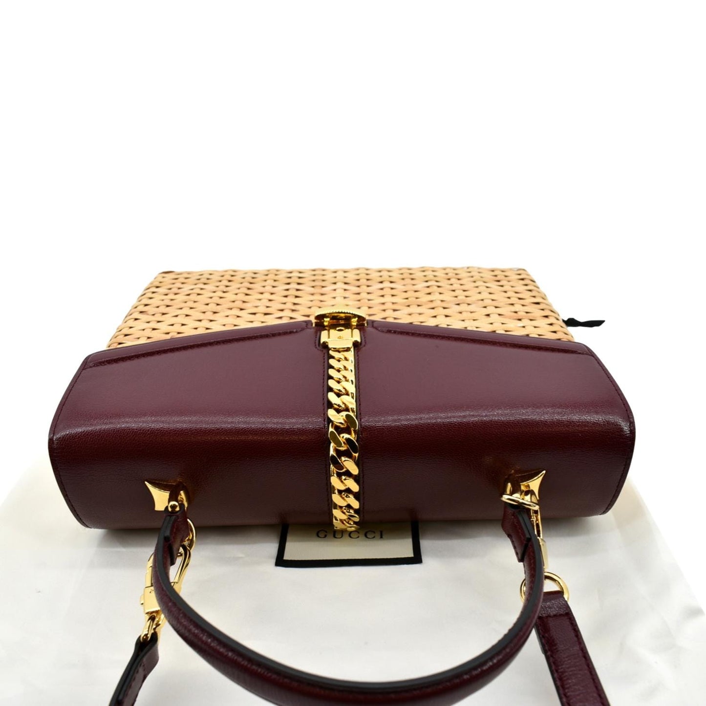 GUCCI Sylvie Wicker Leather Shoulder Bag Beige