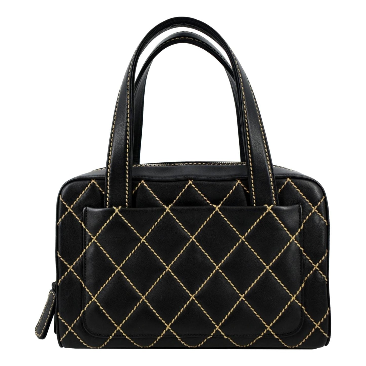 CHANEL CC Wild Stitch   Calfskin Leather Tote Bag Black