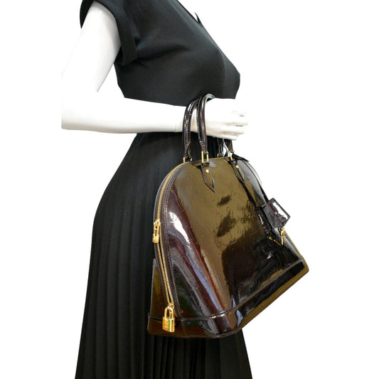 LOUIS VUITTON Alma GM Monogram Vernis Leather Satchel Bag Amarante