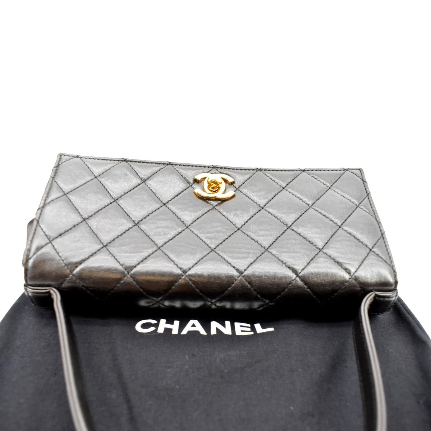 CHANEL   Flap Quilted Leather Top Handle Bag Black