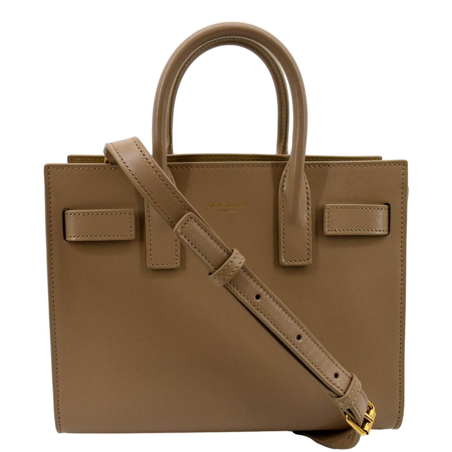 YVES SAINT LAURENT Sac De Jour Nano Smooth Leather Satchel Shoulder Bag Dark Beige