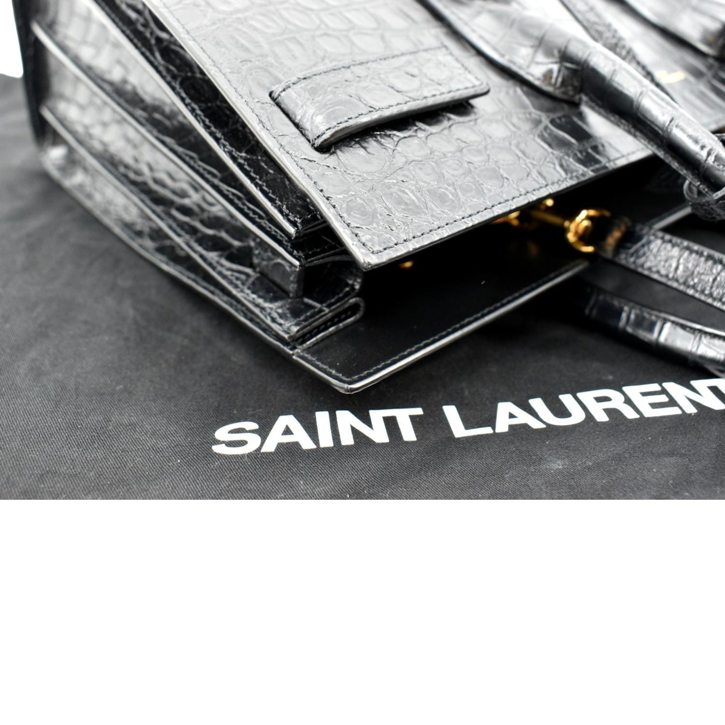 YVES SAINT LAURENT Sac de Jour Crocodile-Embossed Satchel Bag Black